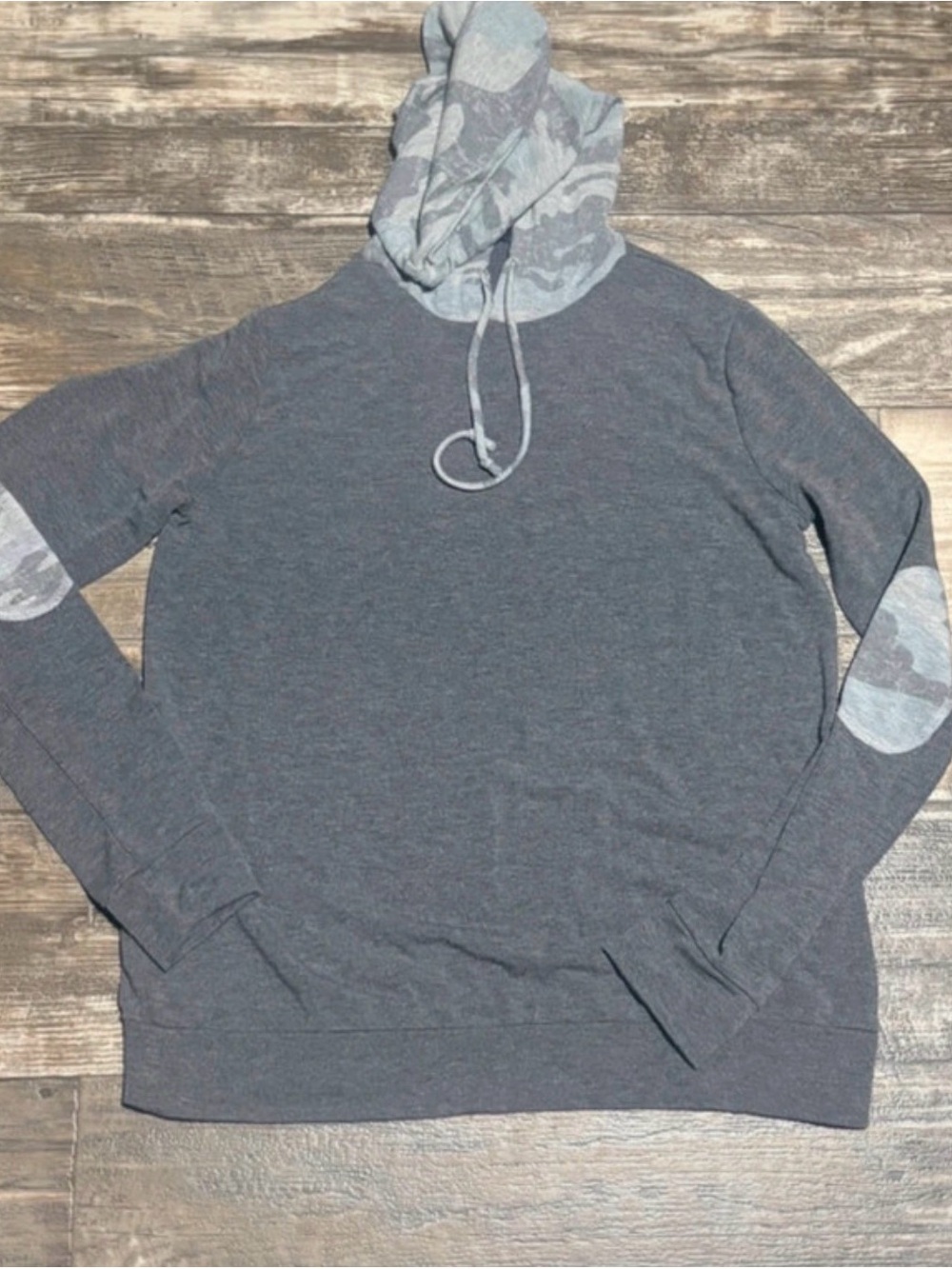 Staccato Gray Hoodie with Camouflage Trim